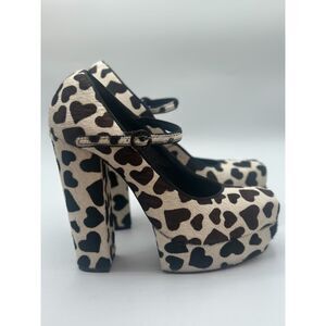 Alice + Olivia Animal Print Calf Hair Platform Mary Jane Heels Size 39